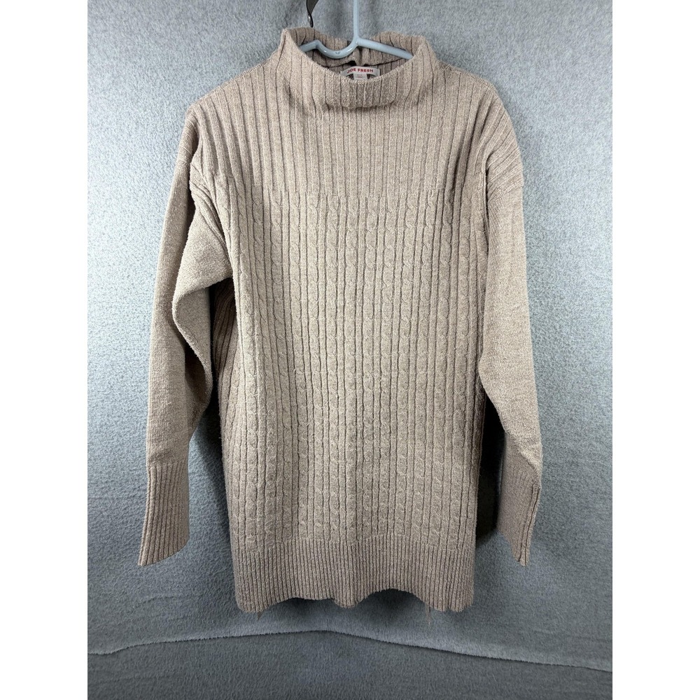 Joe Fresh Sweater Womens‎ Small Beige Cable Knit Mock Neck Long Sleeve Pullover